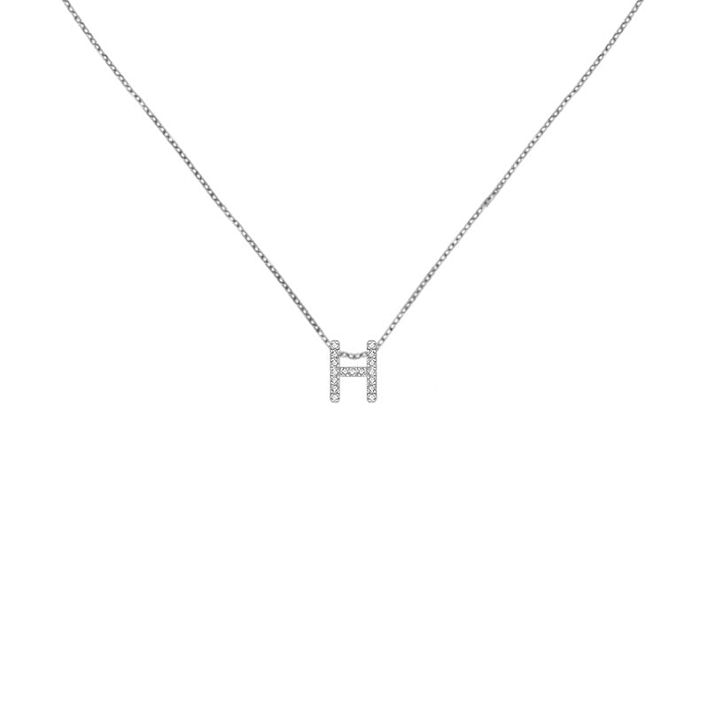 18k Gold Initial Letter "H" Diamond Pandent + Necklace - Genevieve Collection