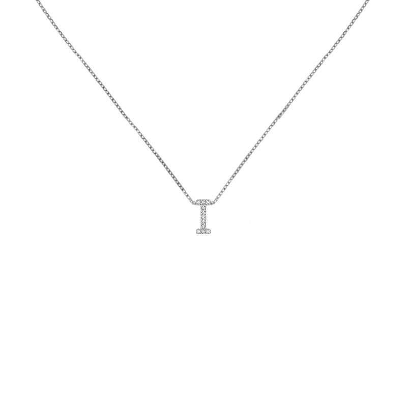 18k Gold Initial Letter "I" Diamond Pandent + Necklace - Genevieve Collection