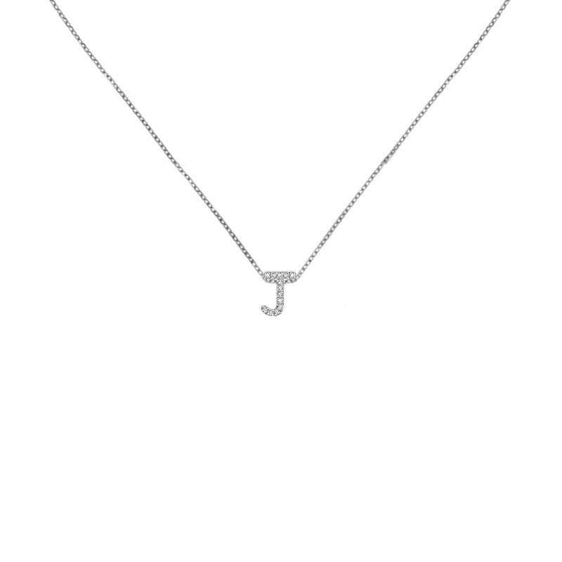 18k Gold Initial Letter "J" Diamond Pandent + Necklace - Genevieve Collection