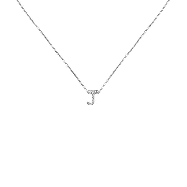 18k Gold Initial Letter "J" Diamond Pandent + Necklace - Genevieve Collection