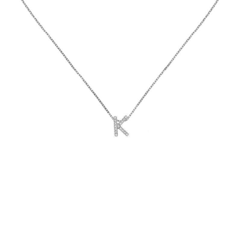 18k Gold Initial Letter "K" Diamond Pandent + Necklace - Genevieve Collection