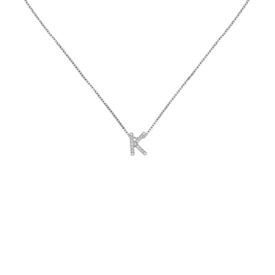 18k Gold Initial Letter "K" Diamond Pandent + Necklace - Genevieve Collection