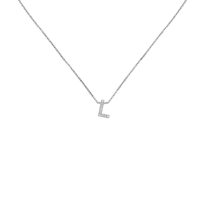 18k Gold Initial Letter "L" Diamond Pandent + Necklace - Genevieve Collection