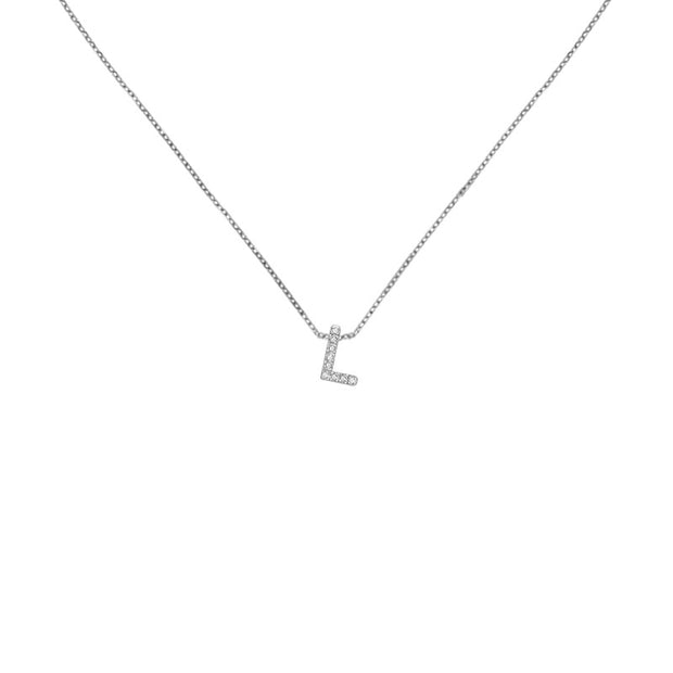 18k Gold Initial Letter "L" Diamond Pandent + Necklace - Genevieve Collection