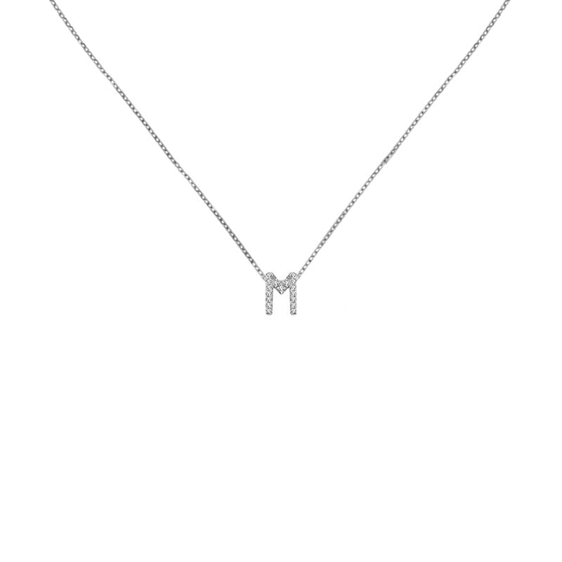 18k Gold Initial Letter "M" Diamond Pandent + Necklace - Genevieve Collection