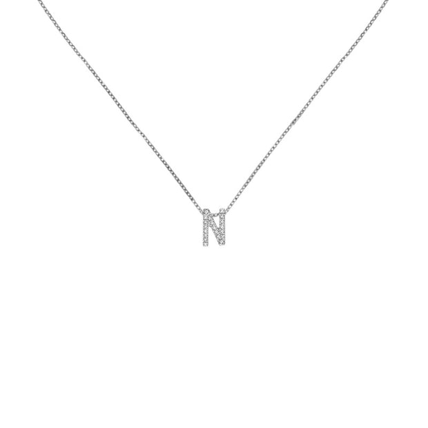 18k Gold Initial Letter "N" Diamond Pandent + Necklace - Genevieve Collection