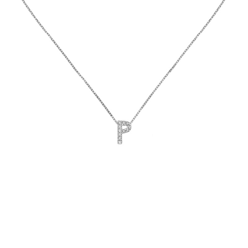 18k Gold Initial Letter "P" Diamond Pandent + Necklace - Genevieve Collection