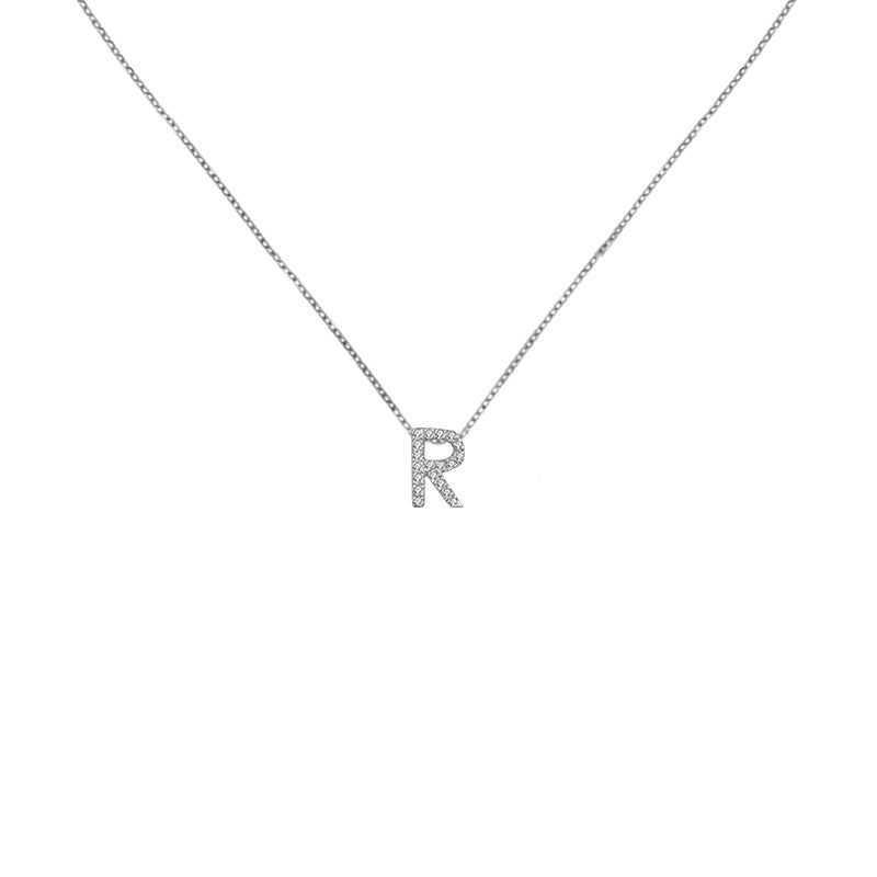 18k Gold Initial Letter "R" Diamond Pendant - Genevieve Collection