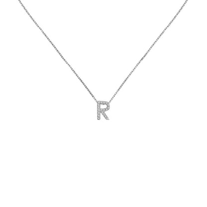 18k Gold Initial Letter "R" Diamond Pandent + Necklace - Genevieve Collection