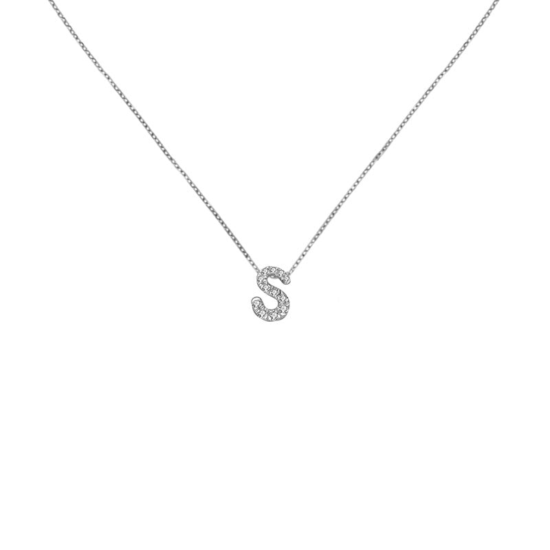 18k Gold Initial Letter "S" Diamond Pandent + Necklace - Genevieve Collection