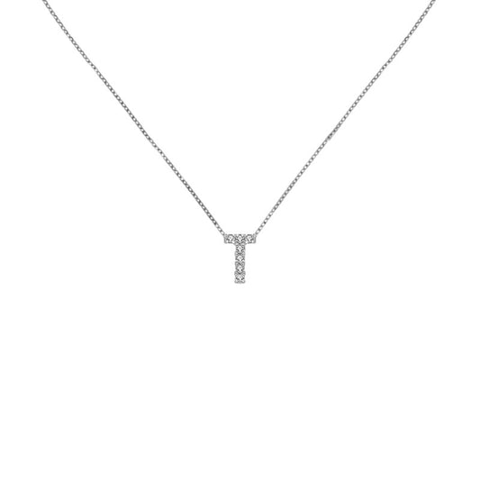 18k Gold Initial Letter "T" Diamond Pandent + Necklace - Genevieve Collection
