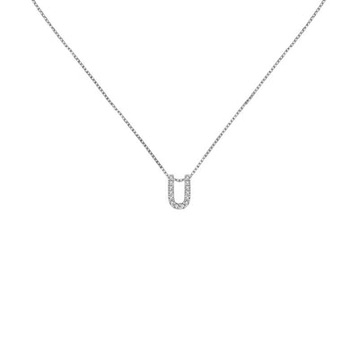 18k Gold Initial Letter "U" Diamond Pandent + Necklace - Genevieve Collection