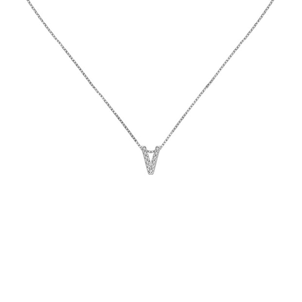 18k Gold Initial Letter "V" Diamond Pendant - Genevieve Collection