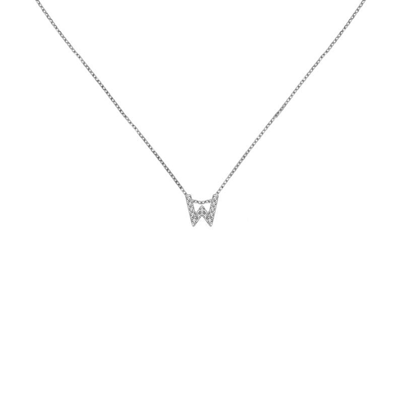 18k Gold Initial Letter "W" Diamond Pandent + Necklace - Genevieve Collection