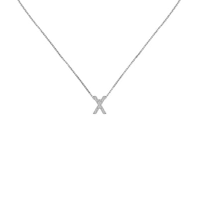 18k Gold Initial Letter "X" Diamond Pandent + Necklace - Genevieve Collection