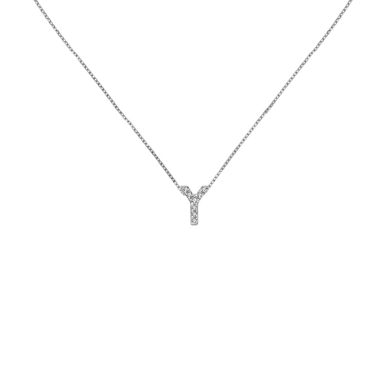 18k Gold Initial Letter "Y" Diamond Pandent + Necklace - Genevieve Collection