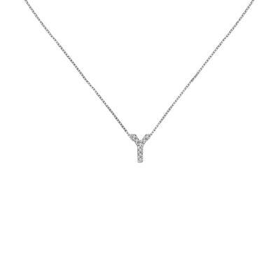 18k Gold Initial Letter "Y" Diamond Pandent + Necklace - Genevieve Collection