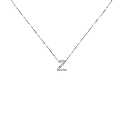 18k Gold Initial Letter "Z" Diamond Pandent + Necklace - Genevieve Collection