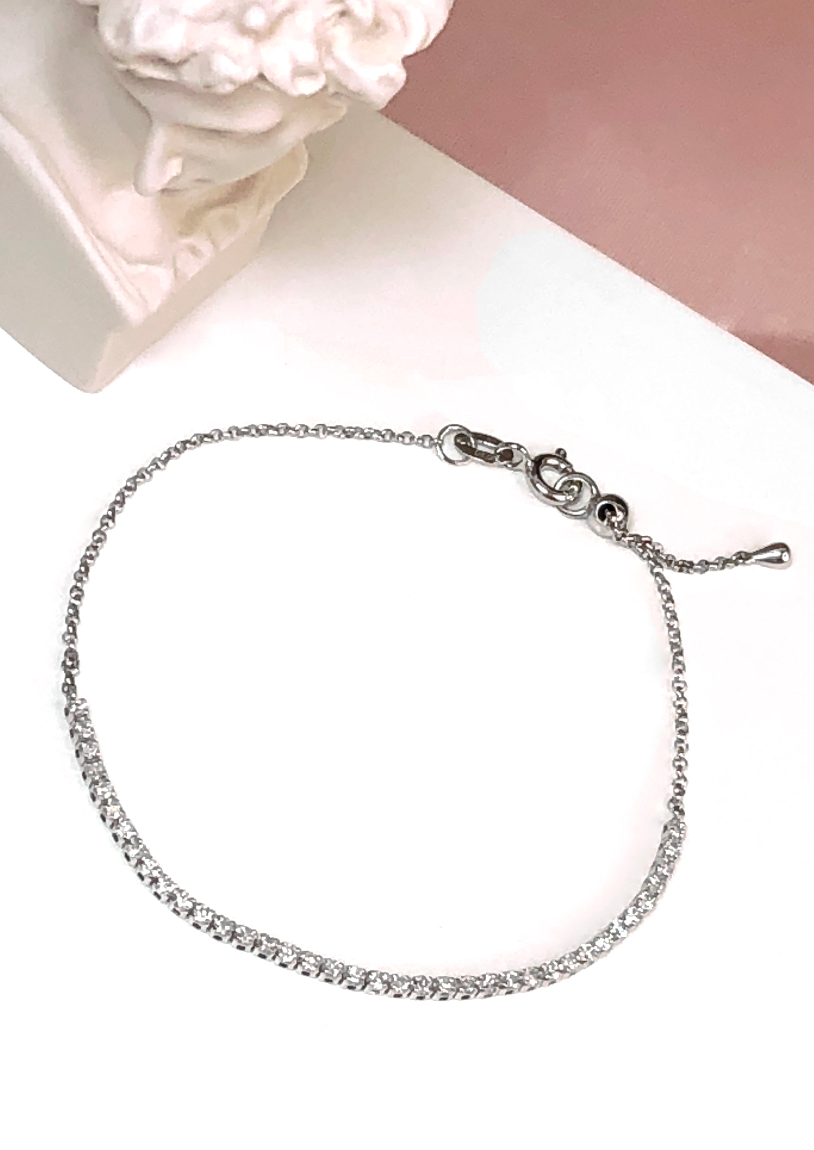 18k White Gold Half Tennis Diamond Bracelet - Genevieve Collection