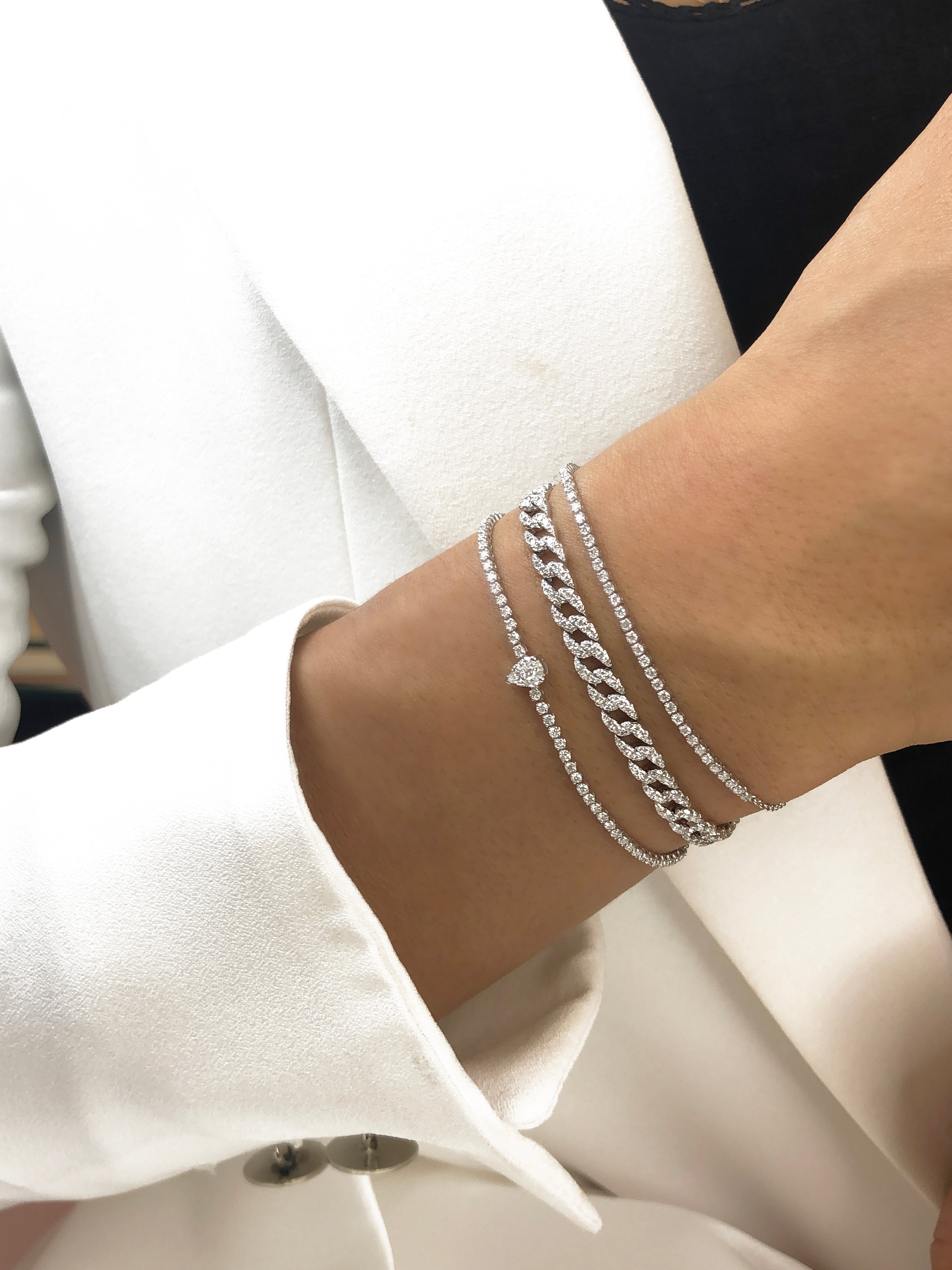 18k White Gold Half Tennis Diamond Bracelet - Genevieve Collection