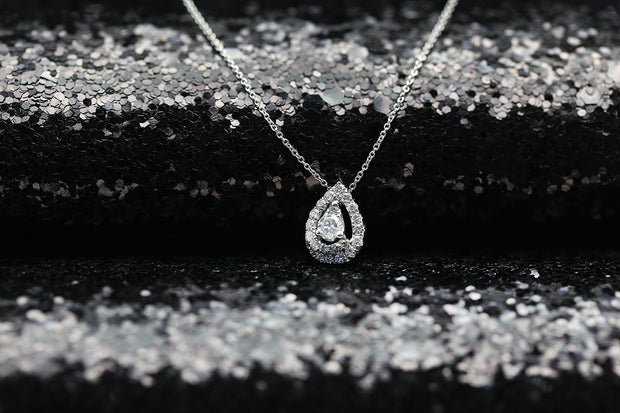 18k Gold Water Drop Shape Diamond Necklace - Genevieve Collection