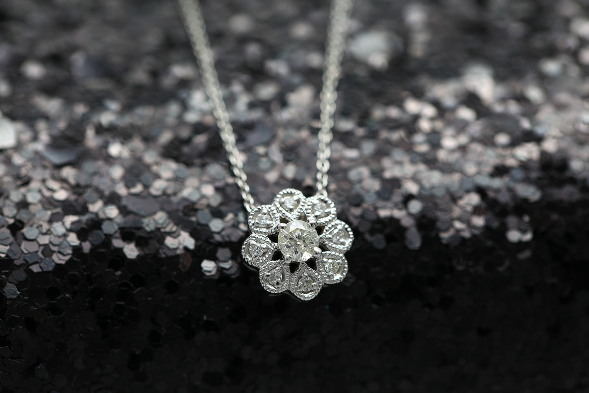 18k Gold Sun Flower Shape Diamond Necklace - Genevieve Collection