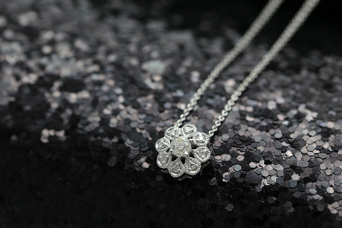 18k Gold Sun Flower Shape Diamond Necklace - Genevieve Collection