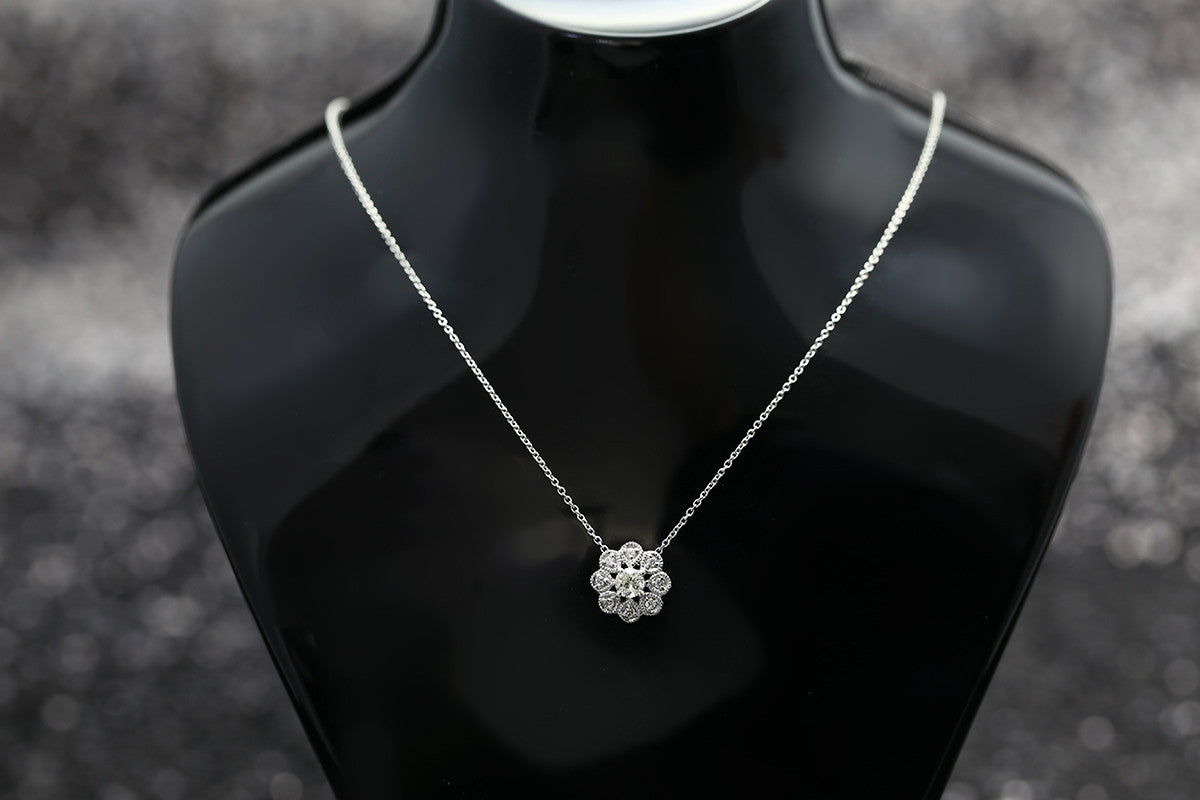 18k Gold Sun Flower Shape Diamond Necklace - Genevieve Collection