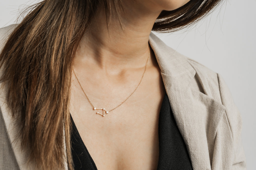 Libra Zodiac Constellation Necklace 18k Gold & Diamond - Genevieve Collection