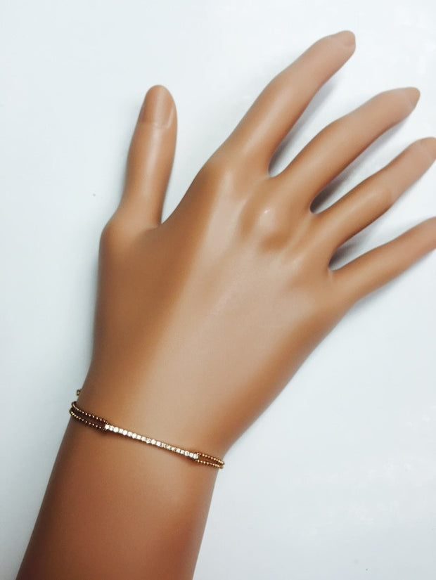 18k Gold Diamond Bar Hand Bracelet (2 Ways) - Genevieve Collection