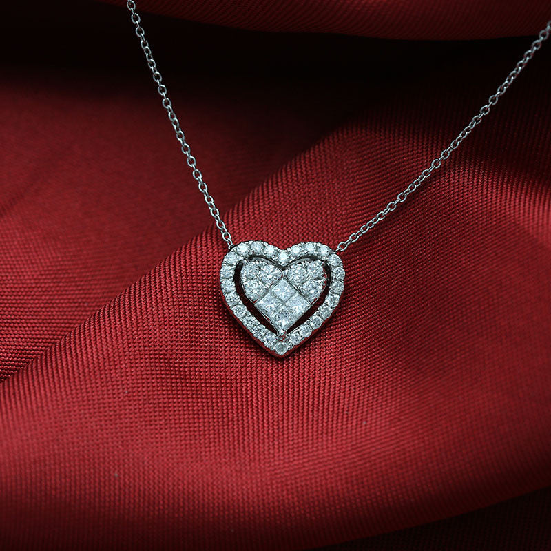 18k Gold Heart Shape Diamond Necklace - Genevieve Collection