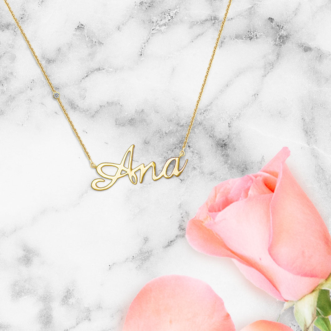 18k Gold Personalized Name 18k Gold (Full Filled) Diamond Necklace - Genevieve Collection