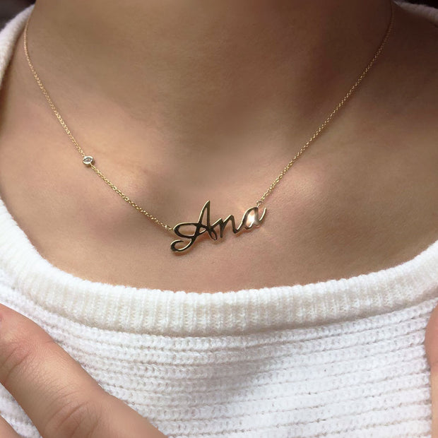 18k Gold Personalized Name 18k Gold (Full Filled) Diamond Necklace - Genevieve Collection