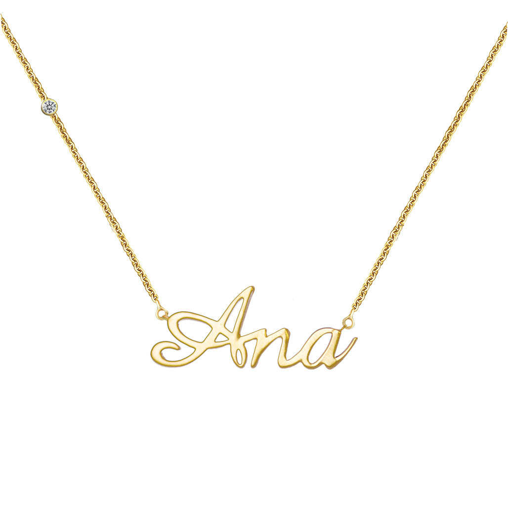 18k Gold Personalized Name 18k Gold (Full Filled) Diamond Necklace - Genevieve Collection