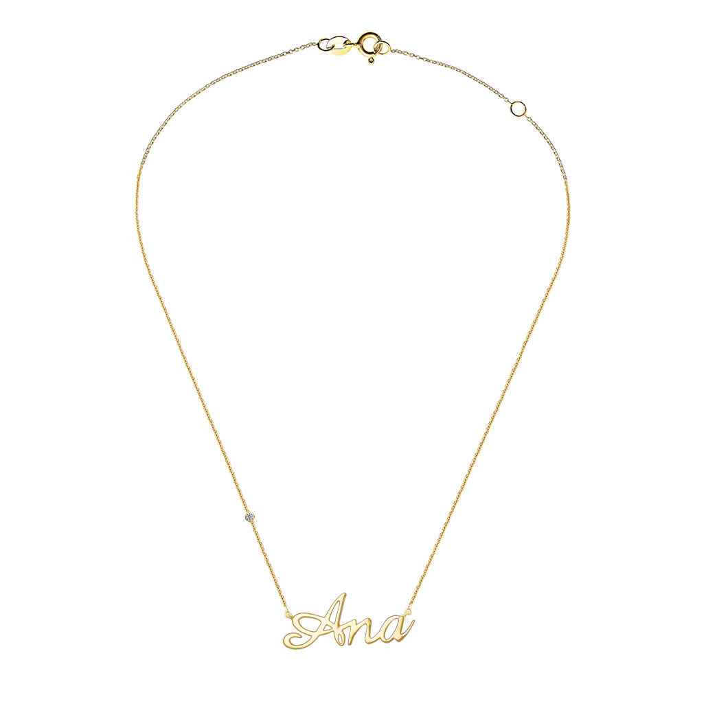 18k Gold Personalized Name 18k Gold (Full Filled) Diamond Necklace - Genevieve Collection