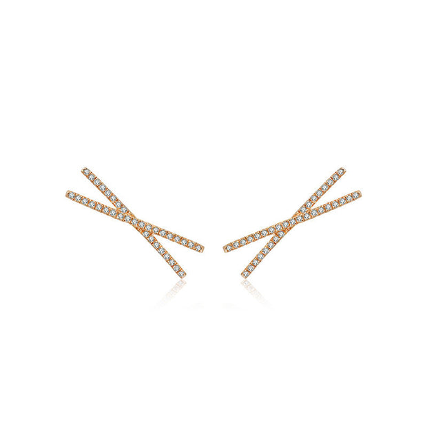 18k Gold Cross Diamond Earring - Genevieve Collection