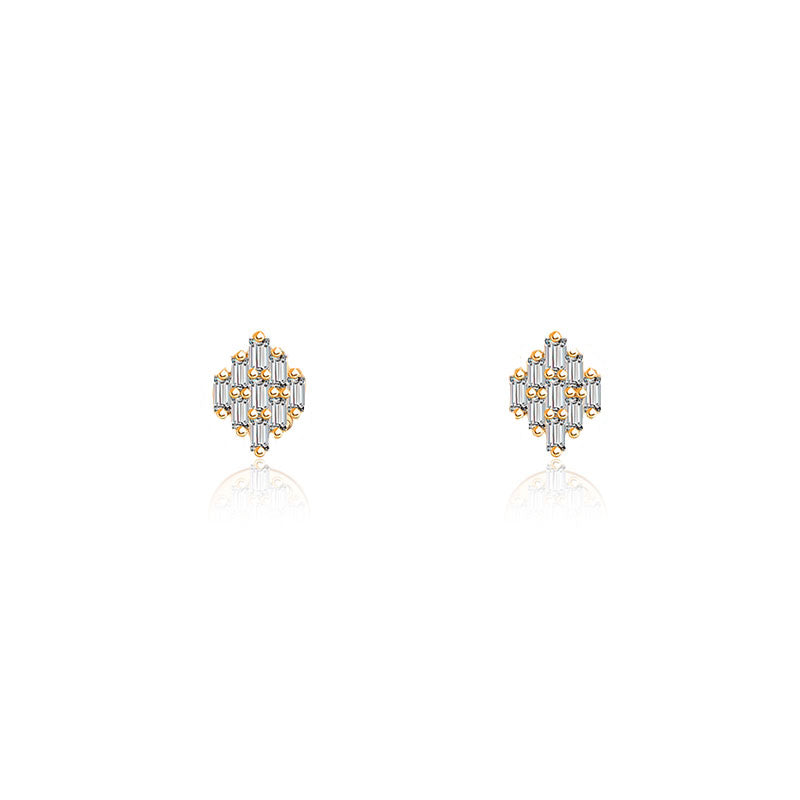 18k Gold Rectangle Diamond Stud Earring - Genevieve Collection