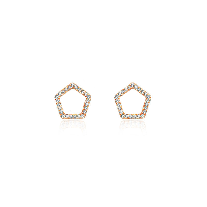 18k Gold Hollow Pentagon Diamond Earring - Genevieve Collection