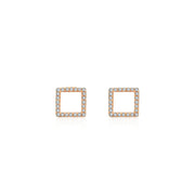 18k Gold Hollow Square Diamond Earring - Genevieve Collection