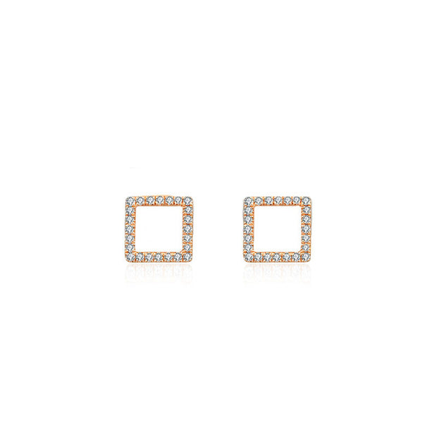 18k Gold Hollow Square Diamond Earring - Genevieve Collection