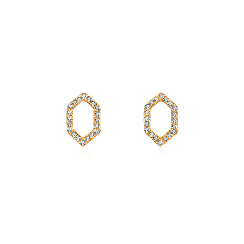 18k Gold Hollow Hexagonal Diamond Earring - Genevieve Collection