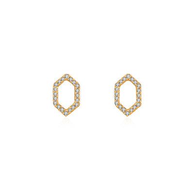18k Gold Hollow Hexagonal Diamond Earring - Genevieve Collection