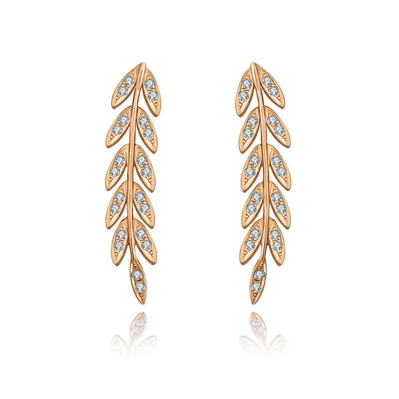 18k Gold Diamond Greek Leaf Upward Earring - Genevieve Collection