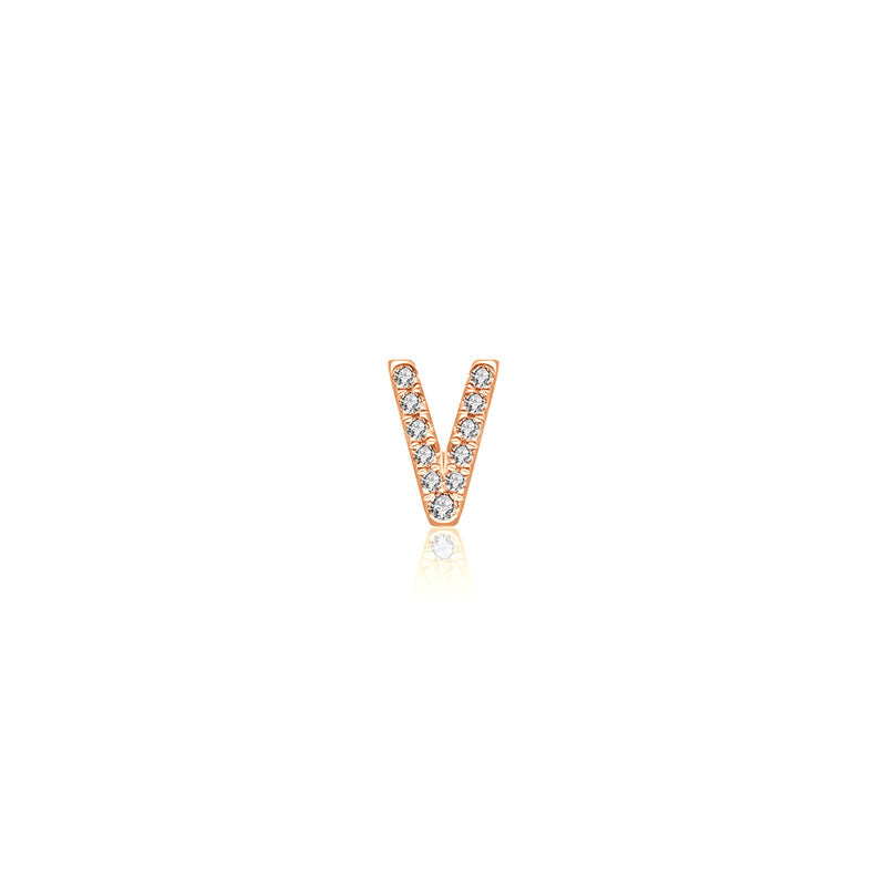 18k Gold Initial Letter "V" Diamond Pendant - Genevieve Collection