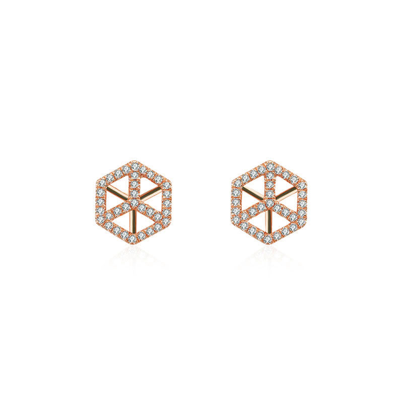 18k Gold Geometric Cube Diamond Earring - Genevieve Collection