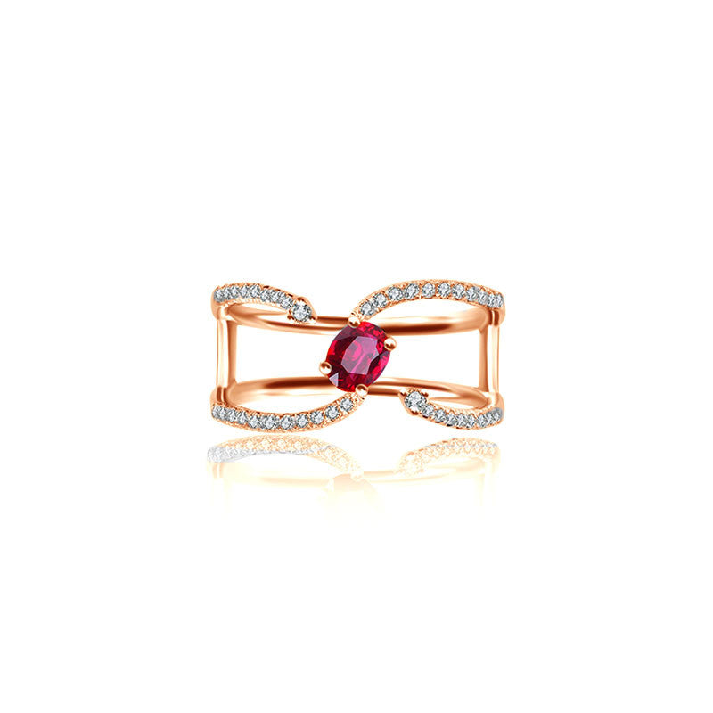 18k Gold Single Ruby Connected Diamond Ring - Genevieve Collection