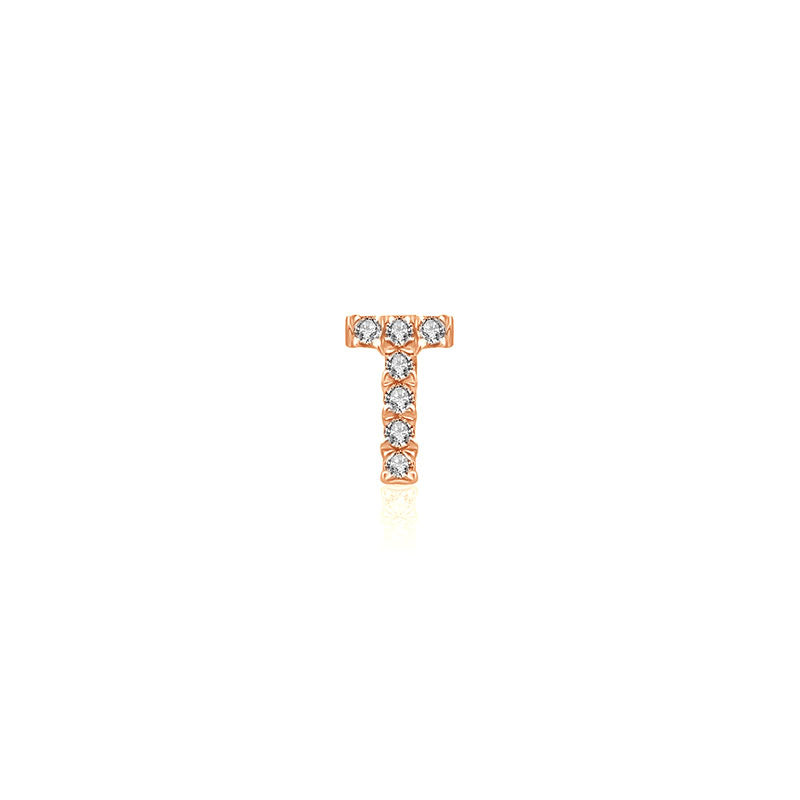 18k Gold Initial Letter "T" Diamond Pendant - Genevieve Collection