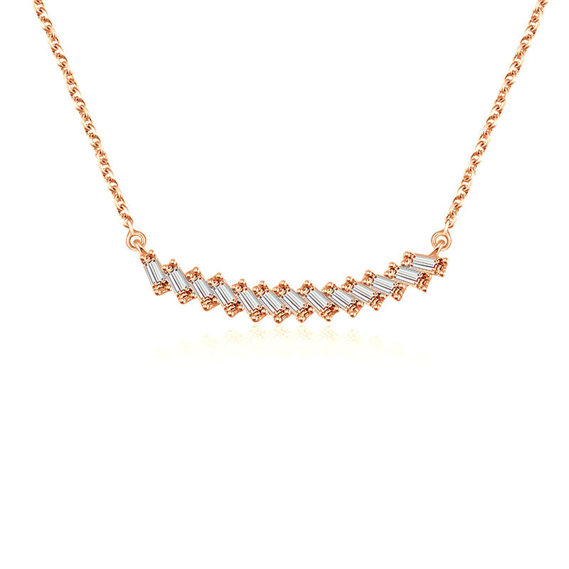 18k Gold Curve Line with Rectangle Diamond Necklace - Genevieve Collection