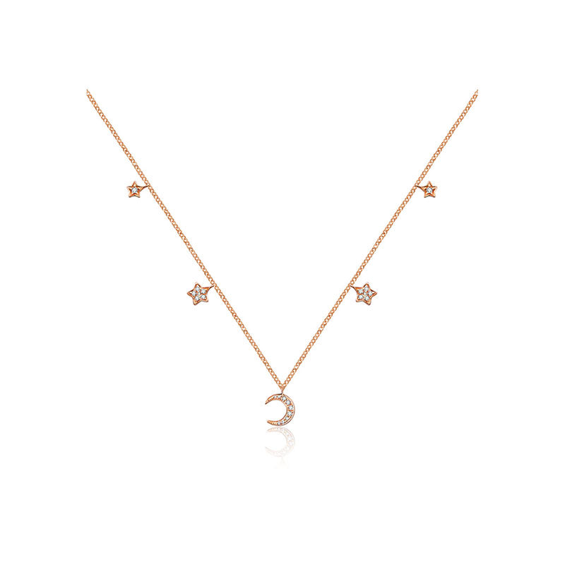 18k Gold Moon & Star Shape Diamond Necklace / Choker - Genevieve Collection