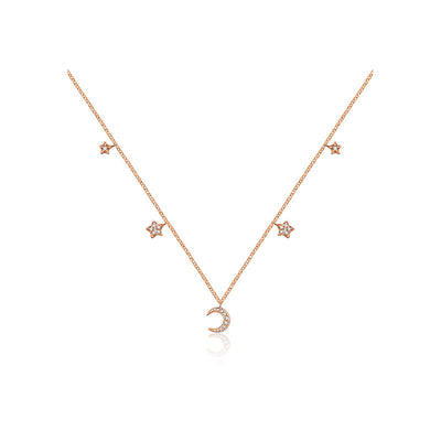 18k Gold Moon & Star Shape Diamond Necklace / Choker - Genevieve Collection